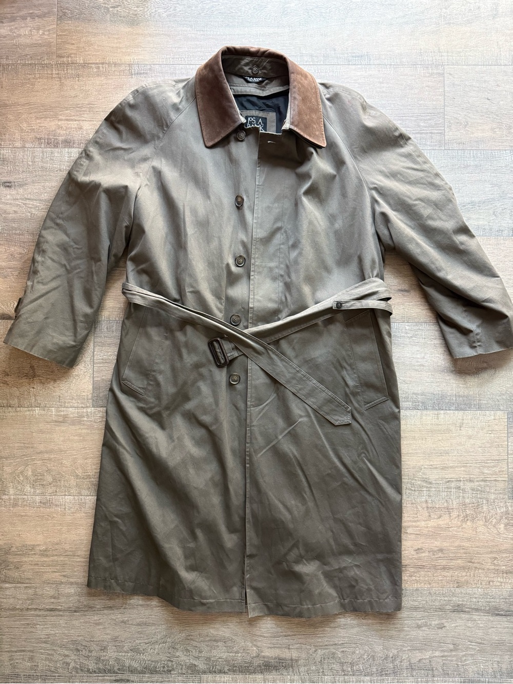 JOS. A. BANK vintage trench coat | genuine leather collar | removable lining
